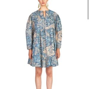 Ulla Johnson Leiko Dress Blue Floral Print Cotton Long‎ Sleeve Mini 00 Boho